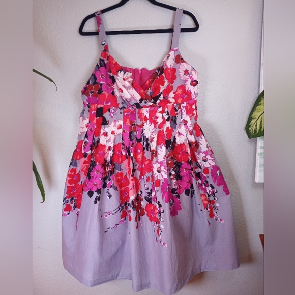 Evan Picone Floral Pleated Sweetheart Neckline Lightweight Cotton Lined Dress 16 - Picture 2 of 13